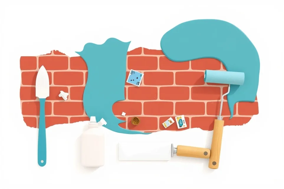 Outils de peinture disposés dans l'ordre des étapes du chantier